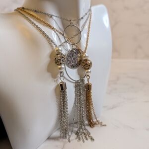 Collection Of Pearl & Tassel Multi-Chain Necklaces - Gold & Silver Tone